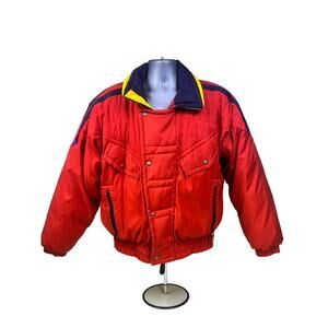 Weekends Vintage 90's Retro Puffer Ski Jacket/Parka Red Yellow Navy Men's Large